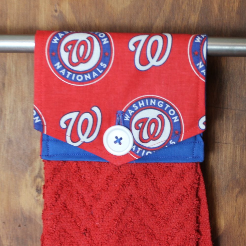 WASHINGTON NATIONALS BLUE, RED & WHITE HANDMADE HANGING KITCHEN COTTON HANDTOWEL